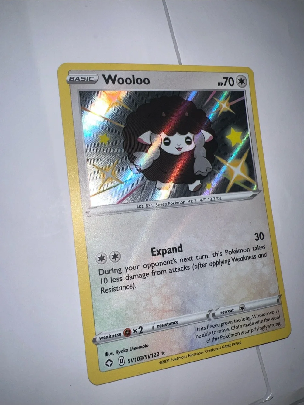 Pokemon Wooloo Trading Card - Yellow Border Holo